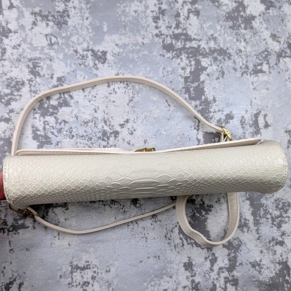 Cream Snakeskin Embossed Baguette Crossbody Bag Gold Hardware Tassel Turn-lock - Picture 7 of 13